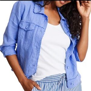 Tommy Bahama Two Palm Raw Edge Point Collar Long Sleeve Button Front Jacket